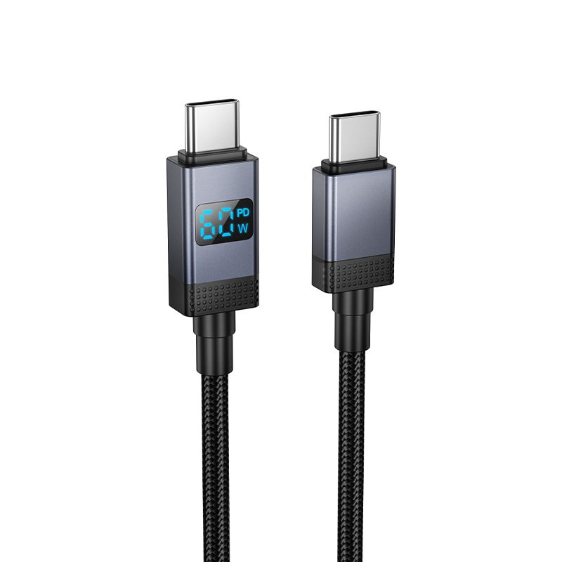 Cablu date și încărcare USB-C la USB-C cu display, 3A, 60W, 1m, Hoco X118, negru