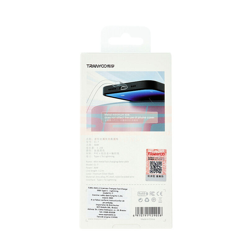 Cablu date Type-C - Lightning 36W Fast Charge TRANYOO CL-7