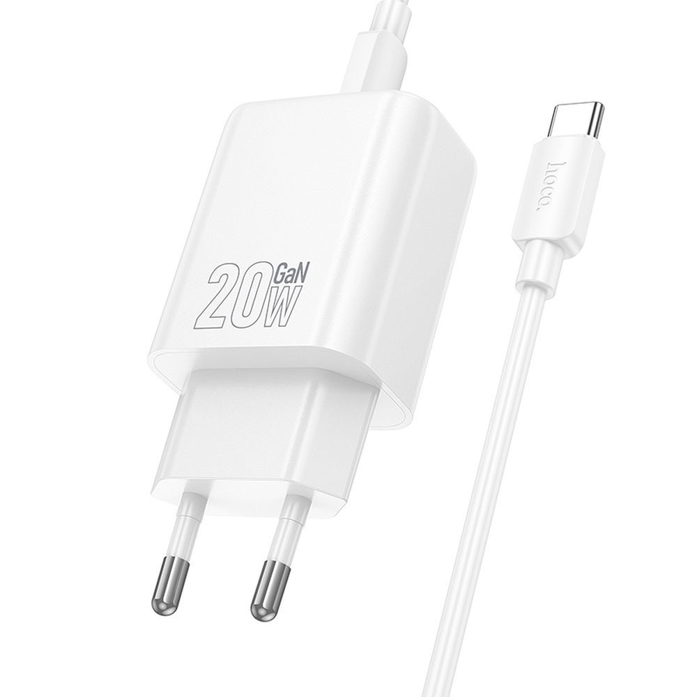 Încărcător telefon USB-C cu cablu USB-C la Lightning, QC PD, 20W, Hoco N60, alb
