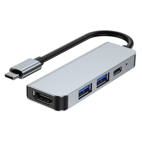 Adaptor HUB aluminiu 4-in-1 Tech-Protect V2 USB Type-C – 2x USB 3.0, 1x USB Type-C, 1x HDMI, gri