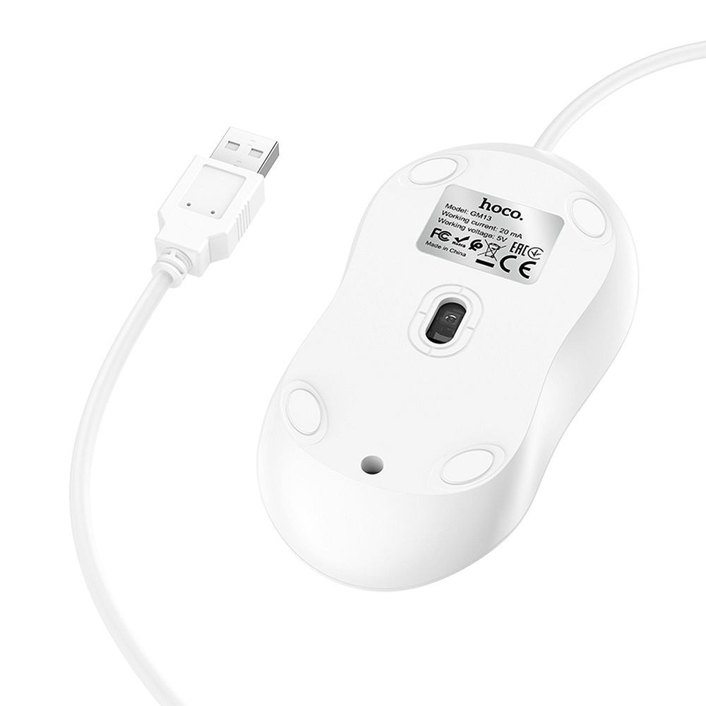 Mouse cu fir USB-A, 1600 DPI, hoco. GM13, alb