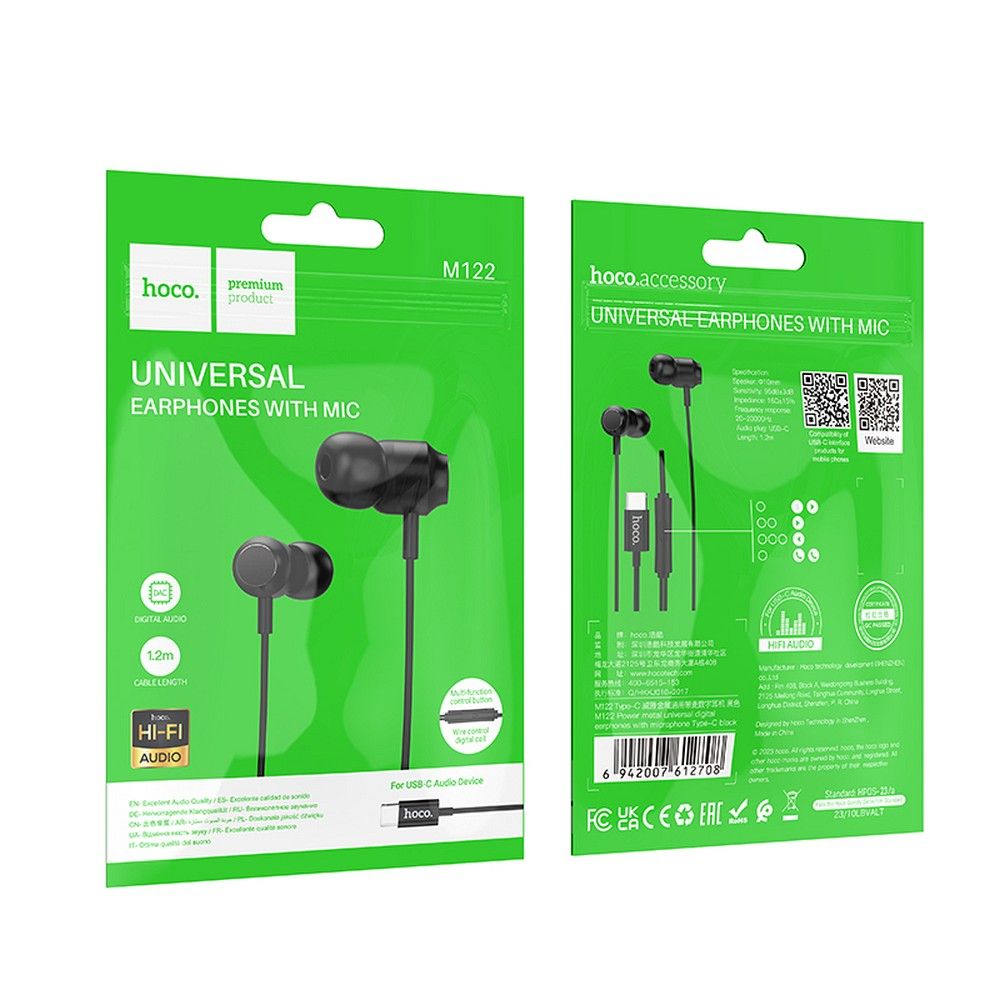 Căști cu fir hoco. USB-C M122, negre